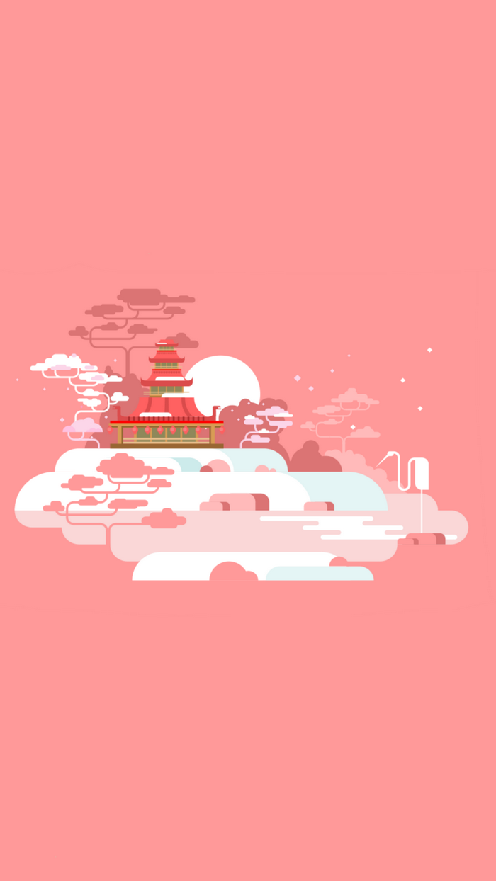 Minimalist Japanese Pagoda with Crane
