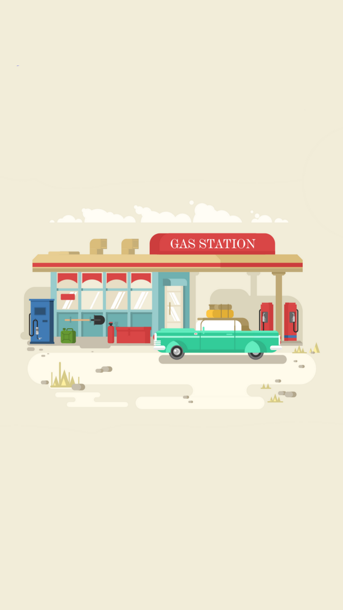 Gas station with vintage car