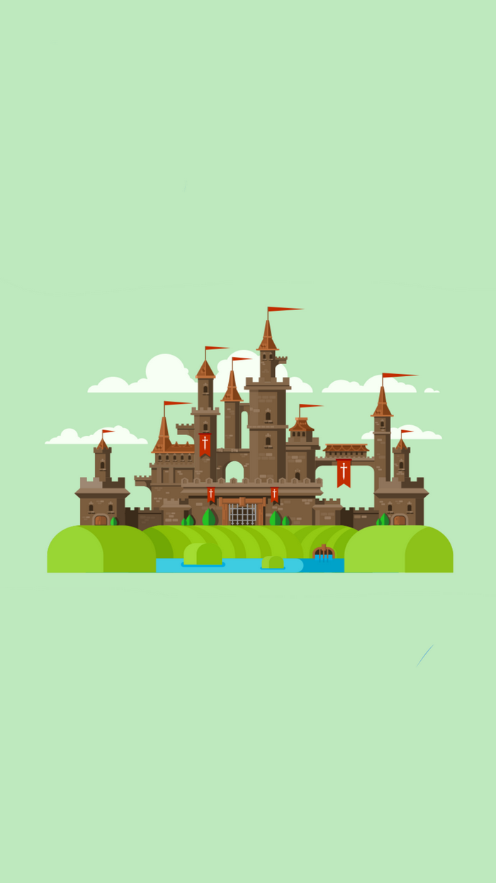 A minimalist illustration of a medieval castle on a hill