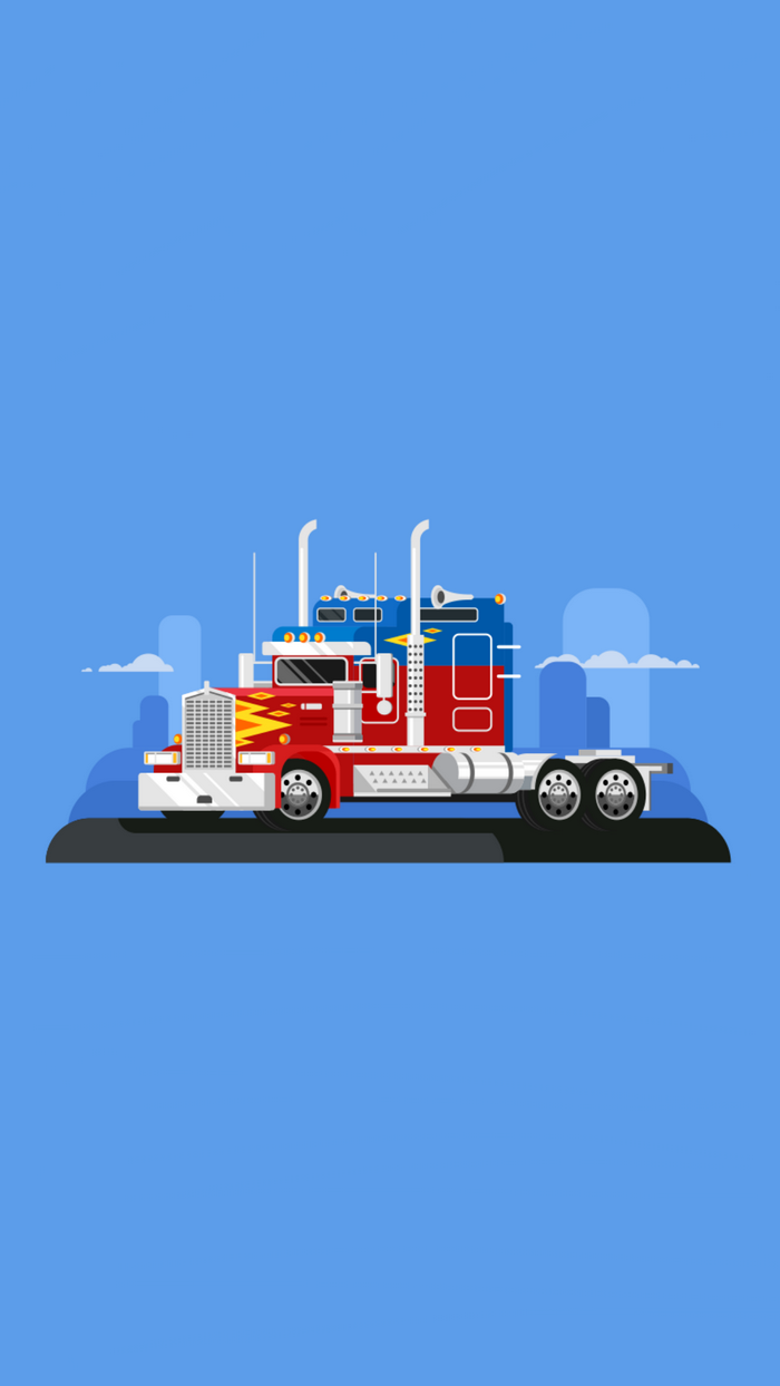 Red and blue semi-truck illustration