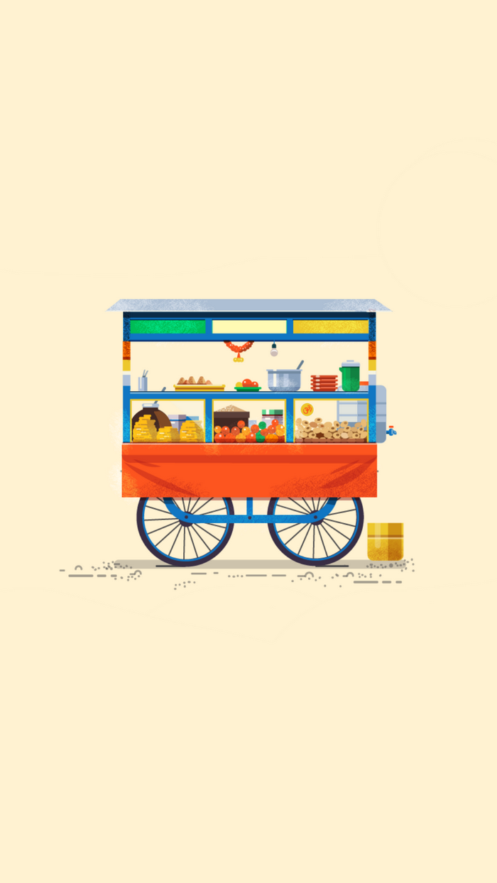Food cart illustration with colorful display