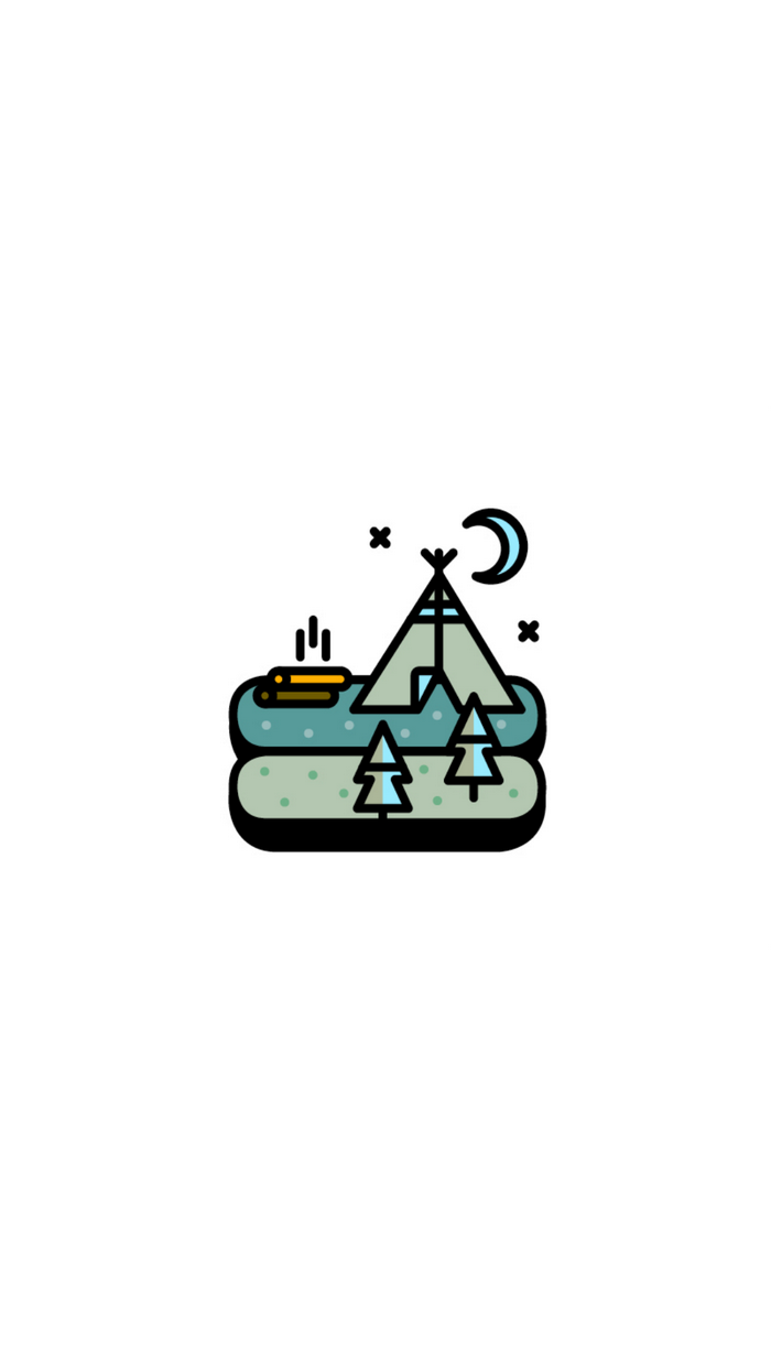 Camping scene with teepee, campfire, and moon