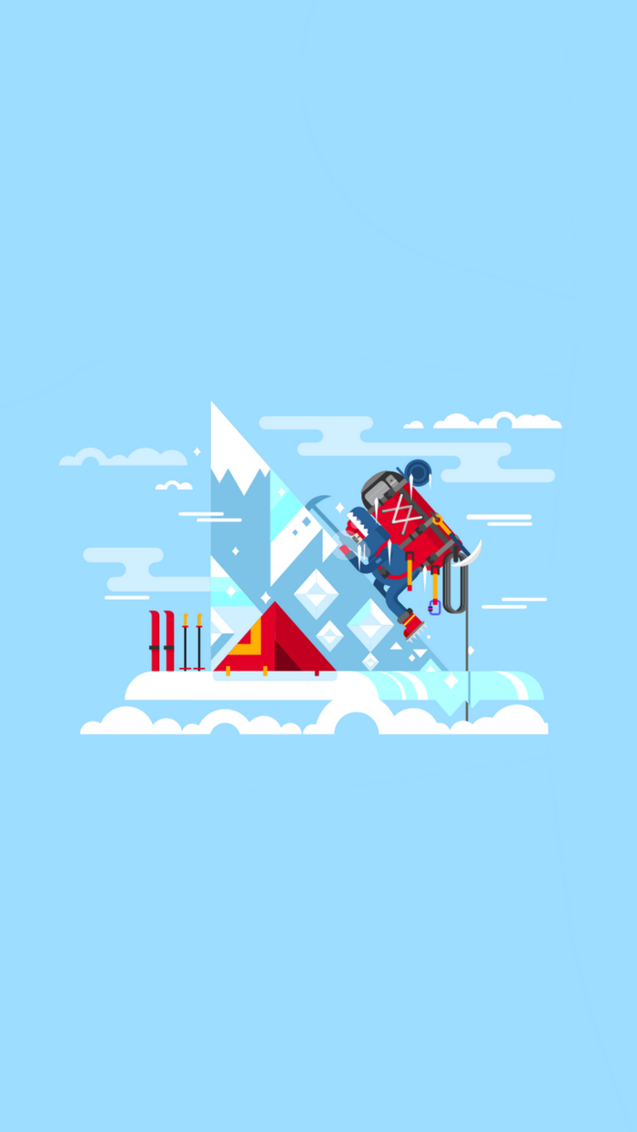 Mountain climber with ice axe and backpack