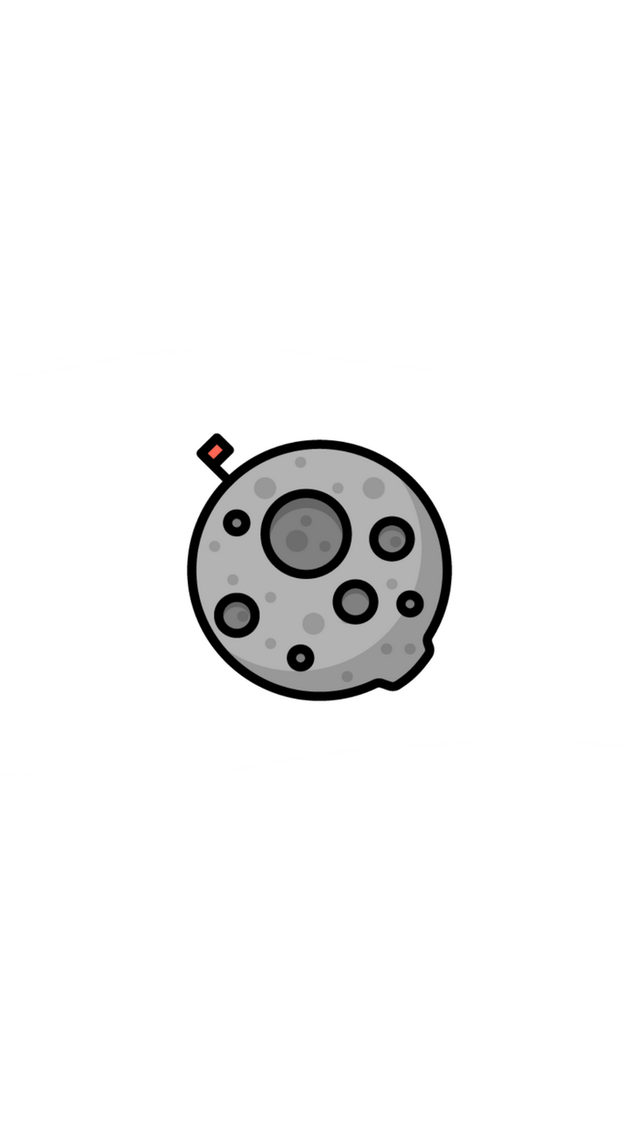Cartoon moon with craters and a flag