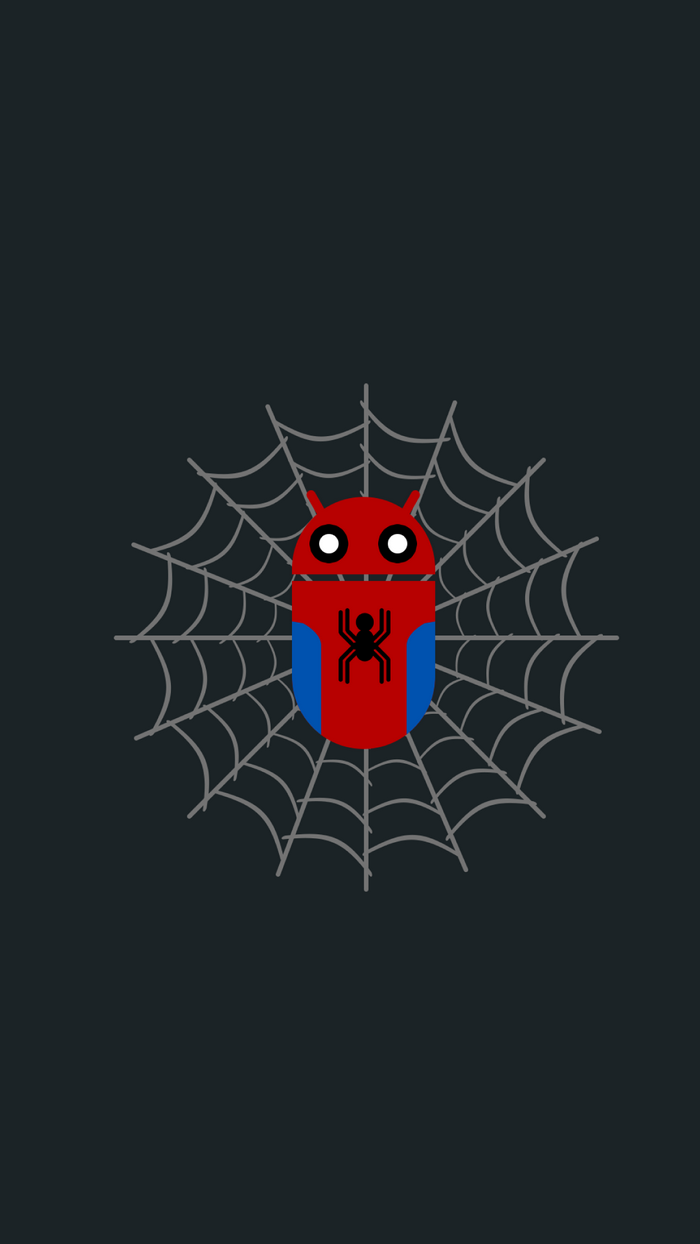 Android robot as Spider-Man on a spider web