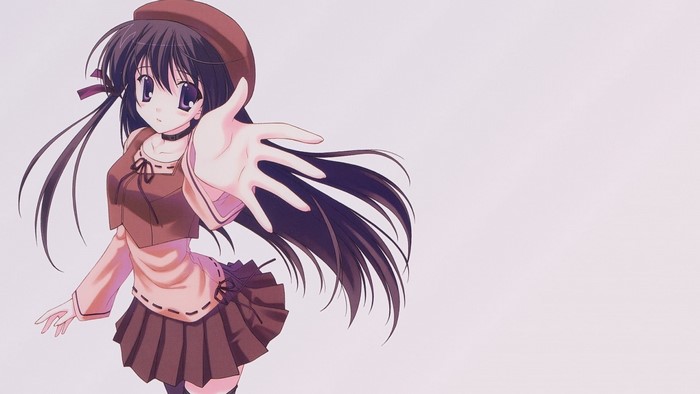 Anime girl with long dark hair and brown outfit