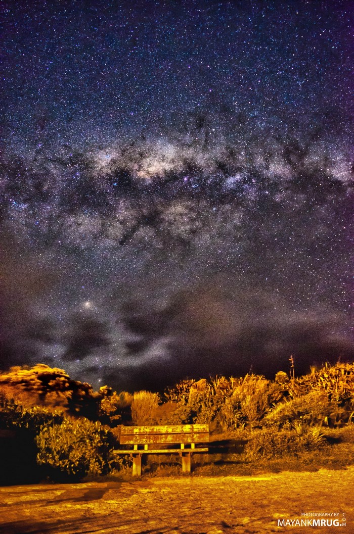 Milky Way over a bench in New Zealand