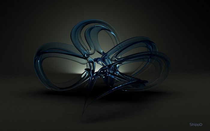Abstract blue glass sculpture with lighting
