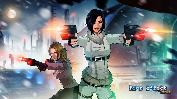 Fear Effect Sedna screenshot with two women holding guns