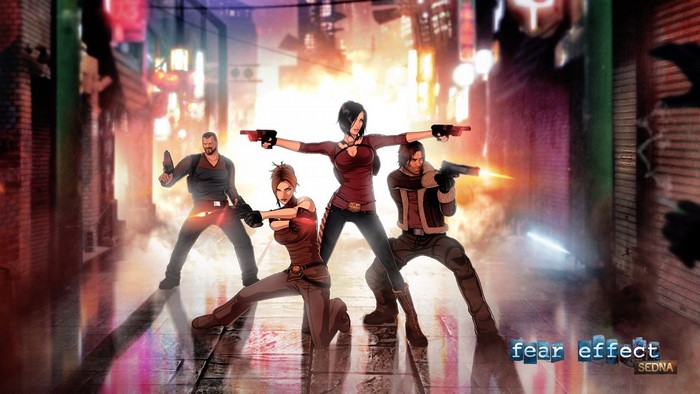 Fear Effect Sedna characters in a city alley