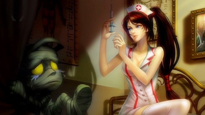 Nurse Akali and Amumu from League of Legends