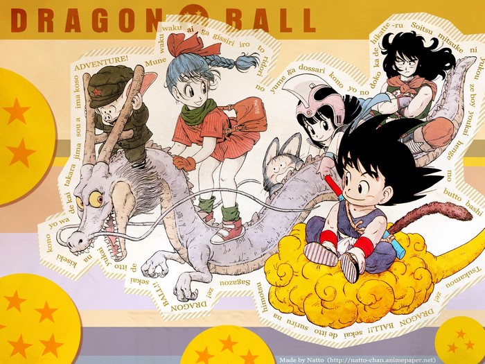 Dragon Ball characters riding Shenron