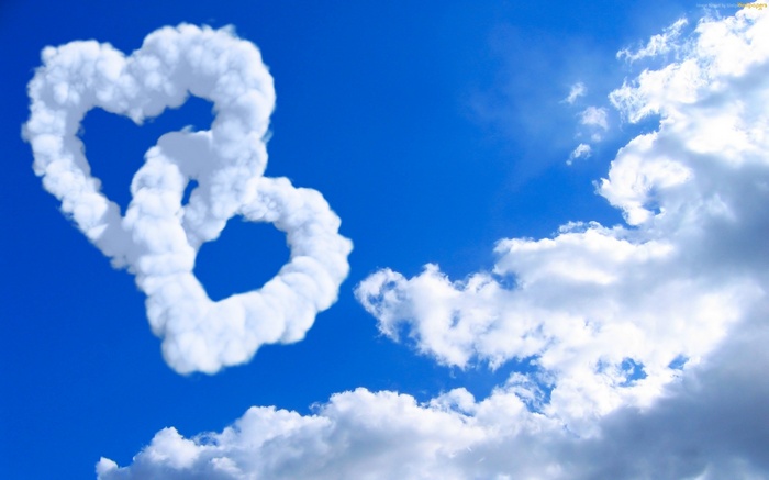 Two Intertwined Heart Clouds in a Blue Sky