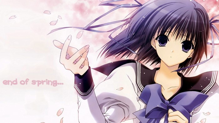 Anime girl with short black hair and blue eyes