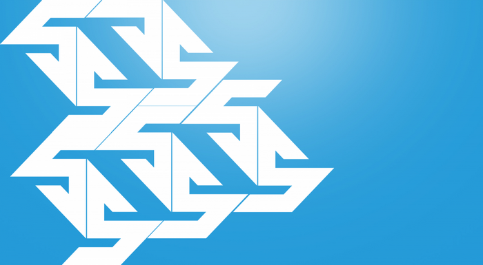 Abstract white geometric shapes on blue gradient