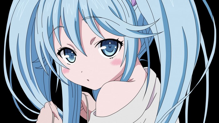 Anime girl with blue hair and blue eyes