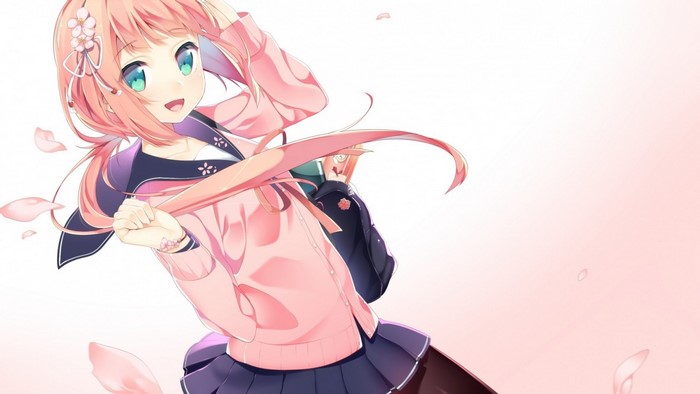 Anime girl with pink hair and aqua eyes