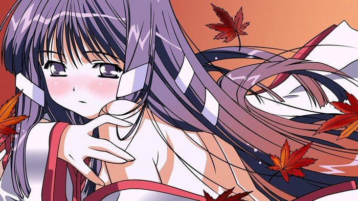 Anime girl with purple hair and red leaves