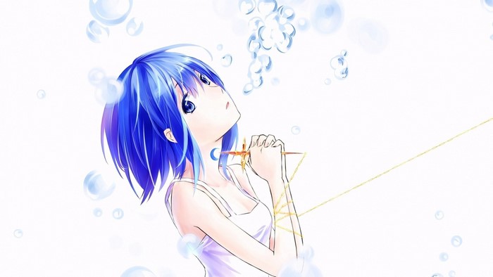 Anime girl with blue hair and blue eyes