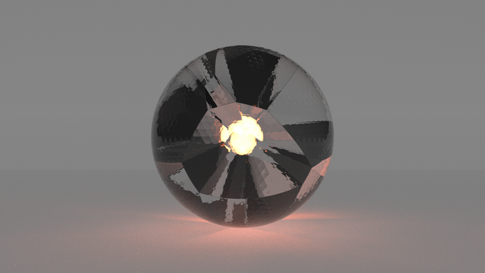 A faceted black crystal sphere with internal light