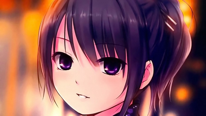 Anime girl with purple eyes and black hair