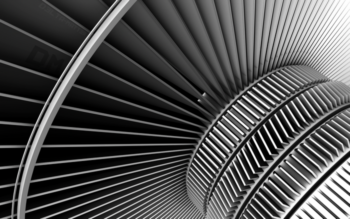 Close-up of a turbine engine with detailed blades