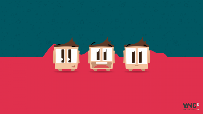Three cartoon characters with different expressions