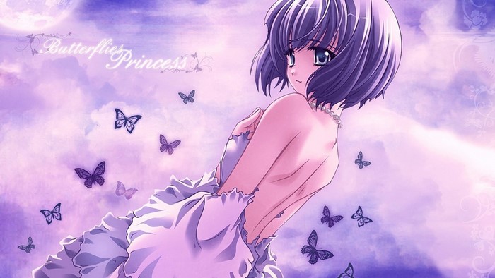 Anime girl with short hair and butterflies