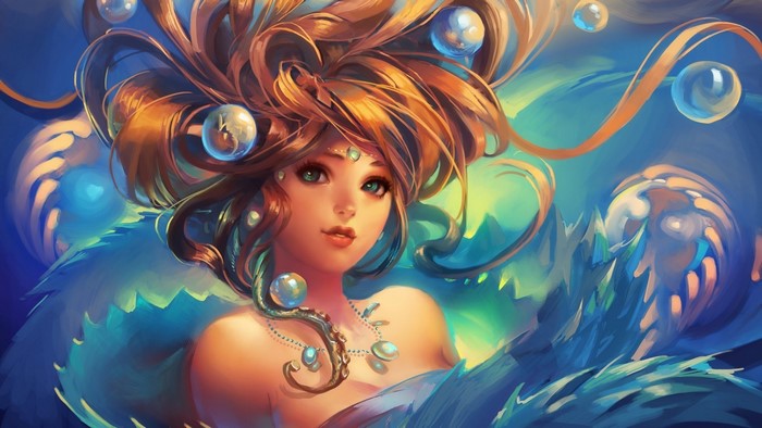 Fantasy art illustration of a mermaid with bubbles