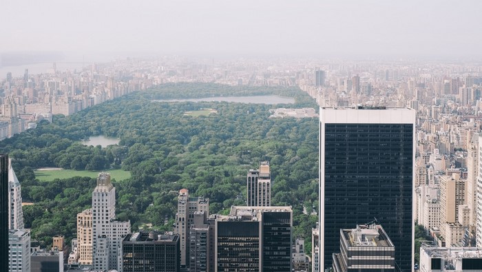 Aerial view of Central Park and New York City skyline