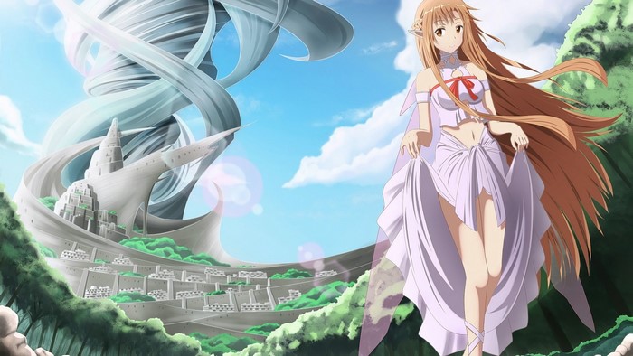 Asuna Yuuki from Sword Art Online in a fantasy landscape