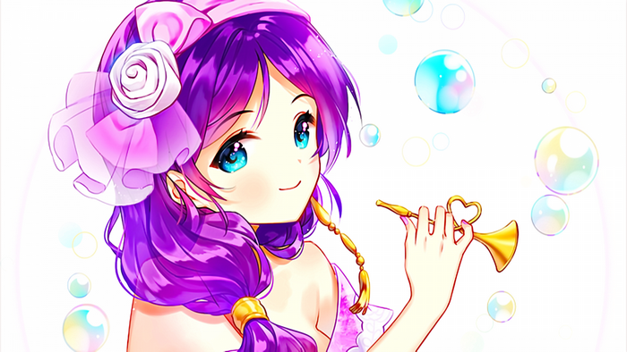 Anime girl with purple hair playing a horn