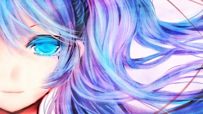 Hatsune Miku Crying with Flowing Blue Hair