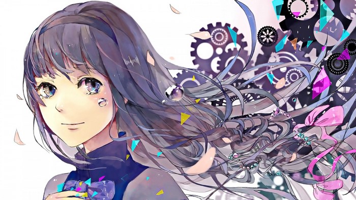 Anime girl with purple hair and gears