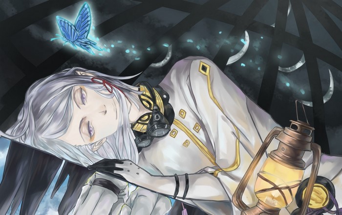 Anime illustration of a person with a lantern and butterfly