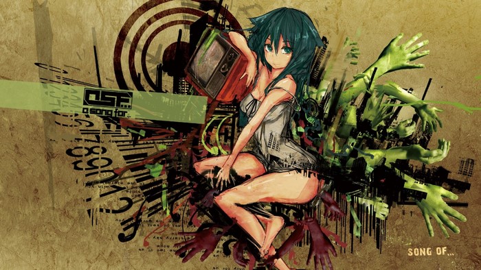 Saya from Saya no Uta with a vintage television
