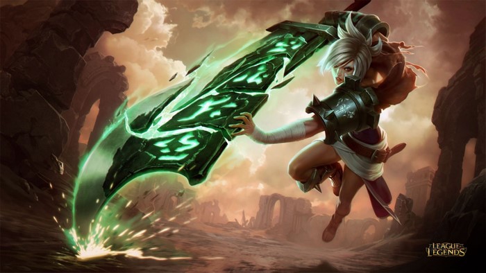 Riven from League of Legends with a large sword