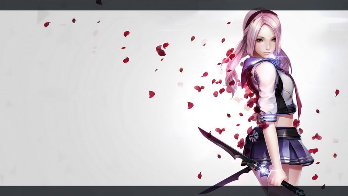Anime girl with pink hair and swords