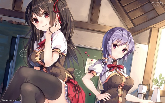 Two anime girls in school uniforms, Namaiki Delation
