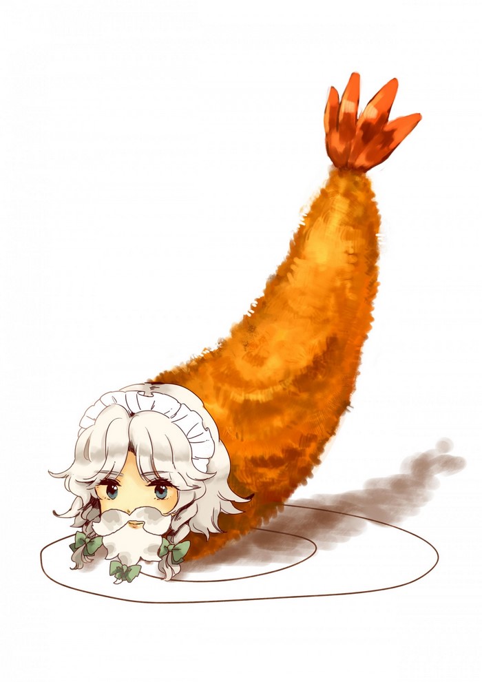Anime girl with shrimp tempura