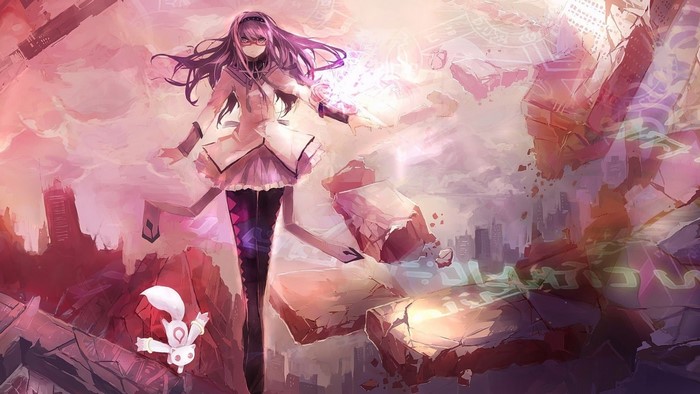 Akemi Homura from Mahou Shoujo Madoka Magica with Kyubey
