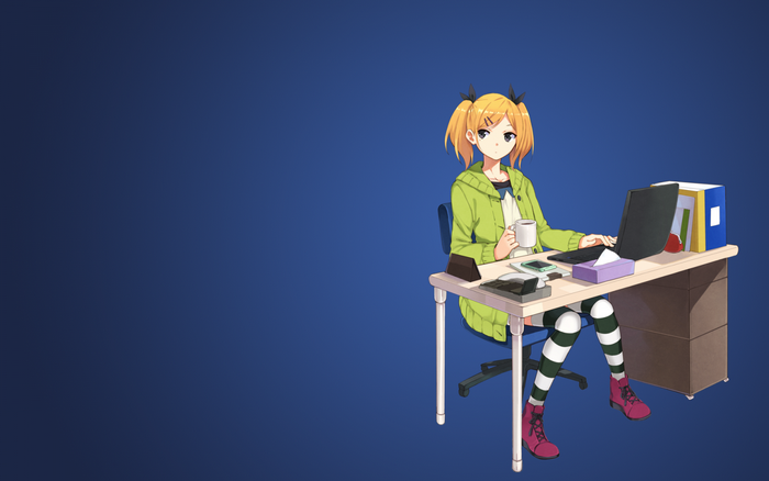 Yano Erika from Shirobako at a desk