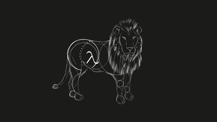 Geometric lion illustration with lambda symbol