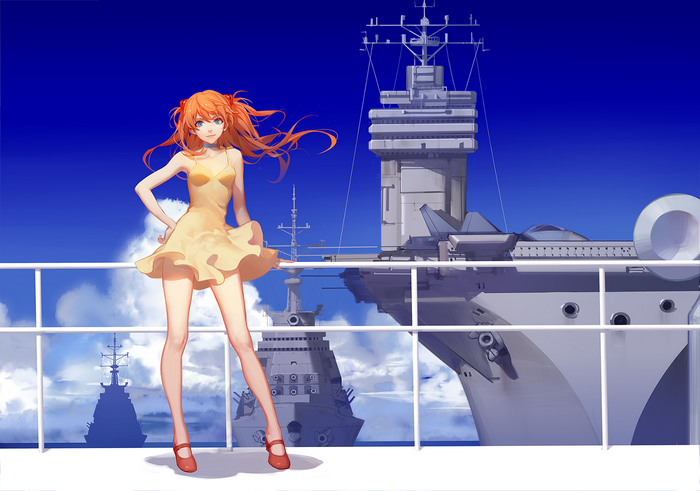Asuka Langley Soryu from Neon Genesis Evangelion on an aircraft carrier