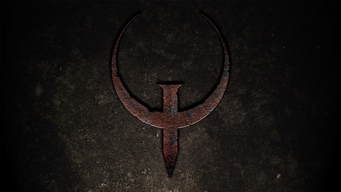 Quake video game logo on dark background