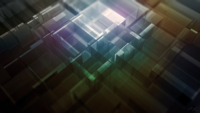 Abstract 3D glass shapes with colorful light