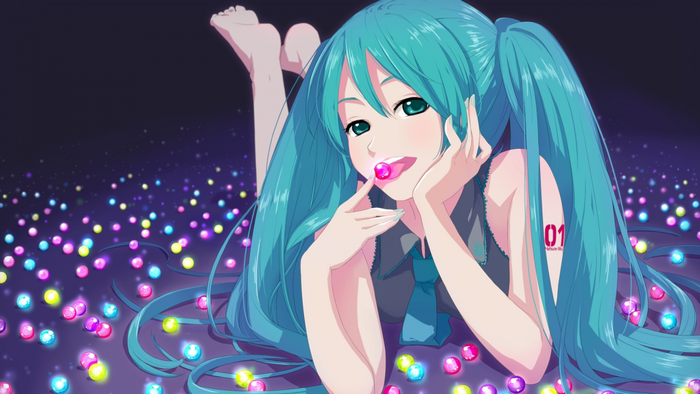 Hatsune Miku from Vocaloid with candy