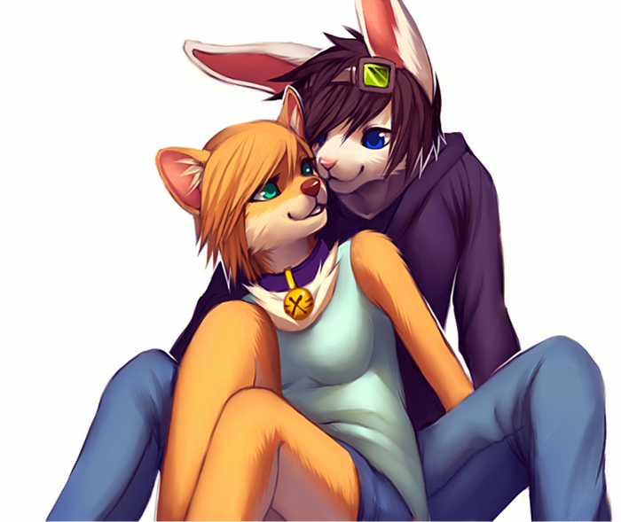 Anthro rabbit and cat couple