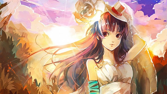 Anime girl with long hair and hat