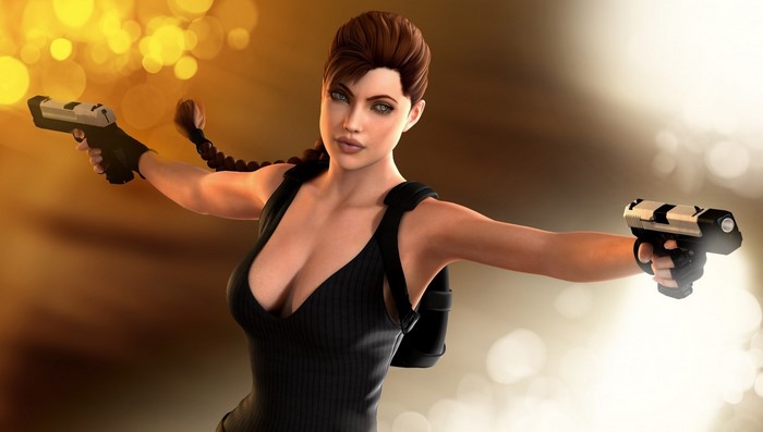 Lara Croft from Tomb Raider holding pistols